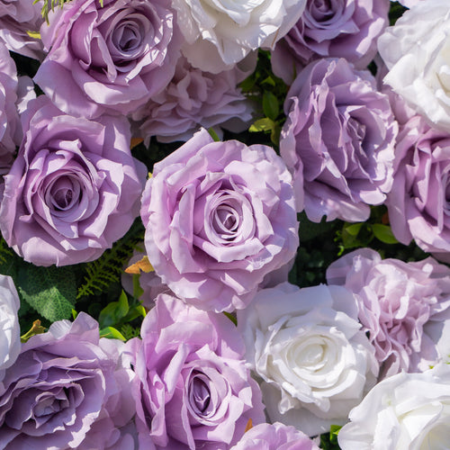 Calista: Luxury 3D Lilac & Cream Silk Floral Wall Roll-Up Fabric Backdrop for Dreamy Weddings & Bridal Showers | Wedding & Celebration Collection | Free Shipping
