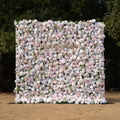 Céline: 3D Elegant White & Blush Pink Silk Rose Flower Wall Roll-Up Fabric Backdrop for Luxury Weddings & Events(In Us Stock & Shipping 5-7 Days) Free Shipping