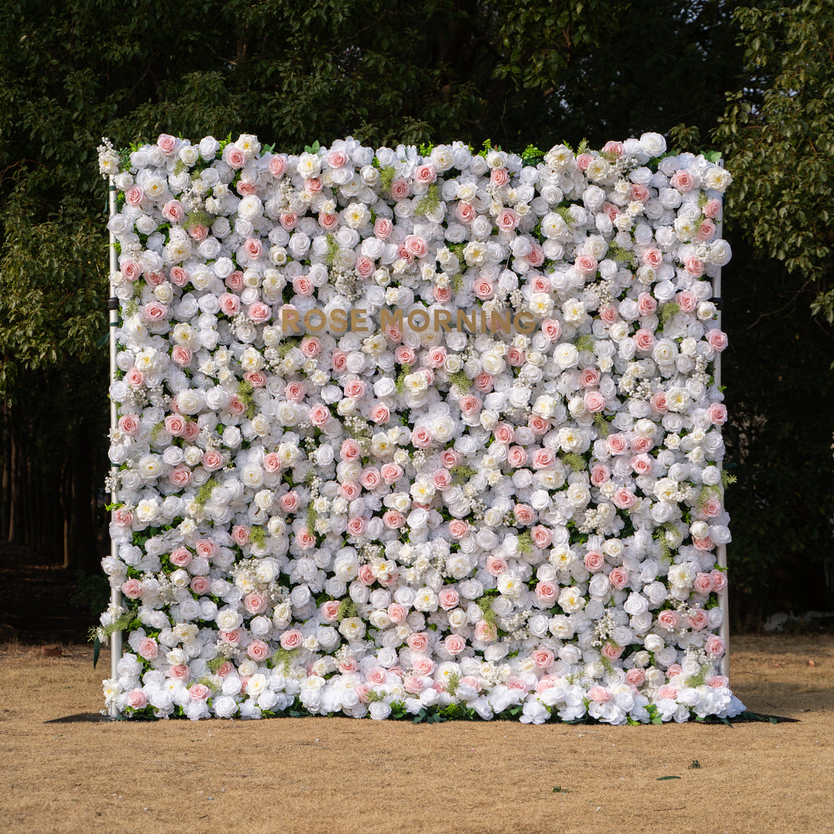 Céline: 3D Elegant White & Blush Pink Silk Rose Flower Wall Roll-Up Fabric Backdrop for Luxury Weddings & Events(In Us Stock & Shipping 5-7 Days) Free Shipping