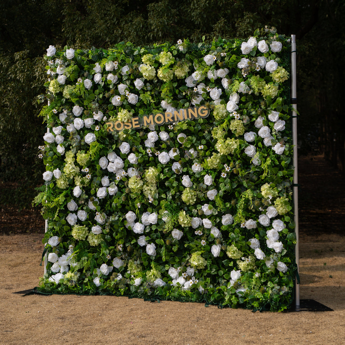 Cressida: 3D Elegant White Silk Rose & Greenery Foliage Wall Roll-Up Fabric Backdrop for Luxury Weddings, Parties & Botanical Decor Free Shipping