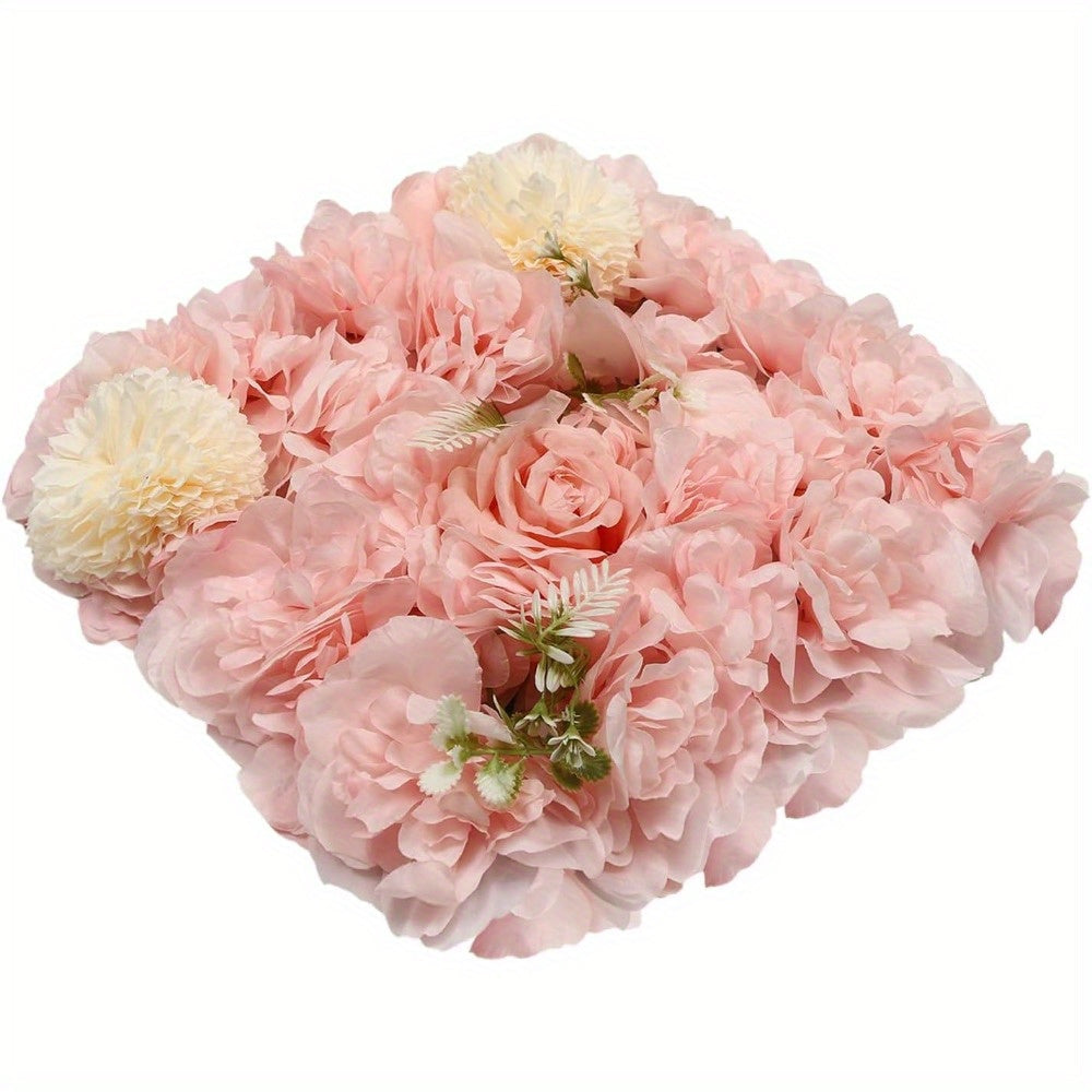 12pcs Flower Wall Panel, 3D Artificial Flower Backdrop Wall, Hydrangea Rose Floral Panel, Flower Wall Mat for Wedding, Photo Background, Terrace, Garden, Backyard Decorations (12pcs Pink)
