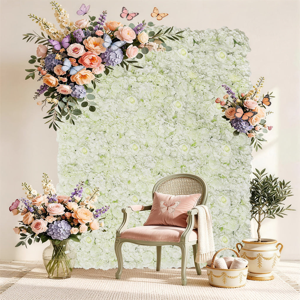 Photography Backdrop 15 X 15 Inch White Flower Wall Panel Background, 3D Simulation Embroidered Ball Flower Wall Pad, Flower Background for Birthday Parties, Weddings, Bride's Gifts, Anniversary Ceremony Decoration (12pcs)
