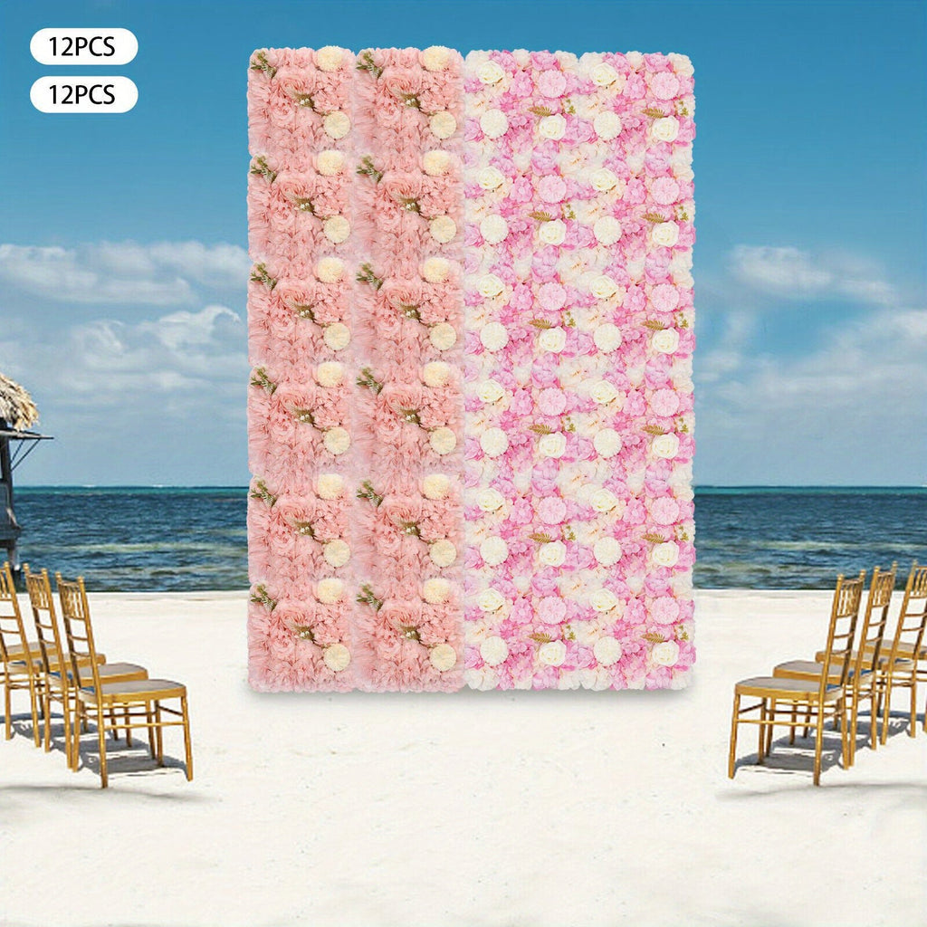 Set of 12 Floral Wall Panels, 15X15 Inch Rose Decor, Artificial Flower Backdrop for Weddings, Parties, And Home Decoration