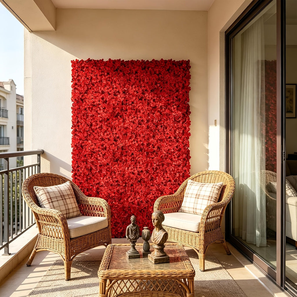 8pcs Red Flower Wall Panels - 3D Realistic Artificial Flower Backdrop, Dense No-Gap Floral Decor for Weddings, Baby Showers, Bridal Showers, Parties, Photography Background, Home & Event Use, Reusable And Easy to Install