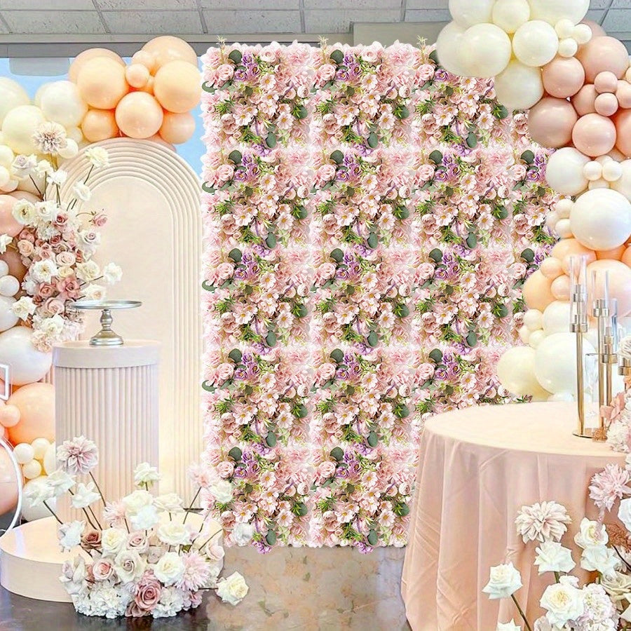 2pcs Flower Wall Panel Floral Backdrop, Flower Wall Decor, 13.8" X 13.8" Rose Wall, Artificial Flower Wall Backdrop Faux Flower Panel for Wedding, Party, Home
