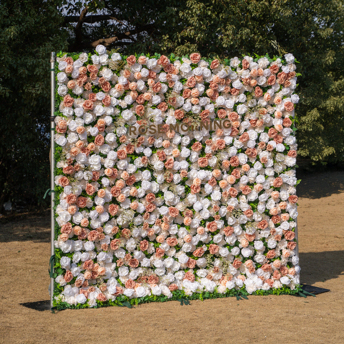 Elara: 3D Champagne & White Silk Rose Roll-Up Curtain Floral Wall Backdrop for Wedding Party & Event Decor(Delivery in 5-7 Days Only USA)) Free Shipping