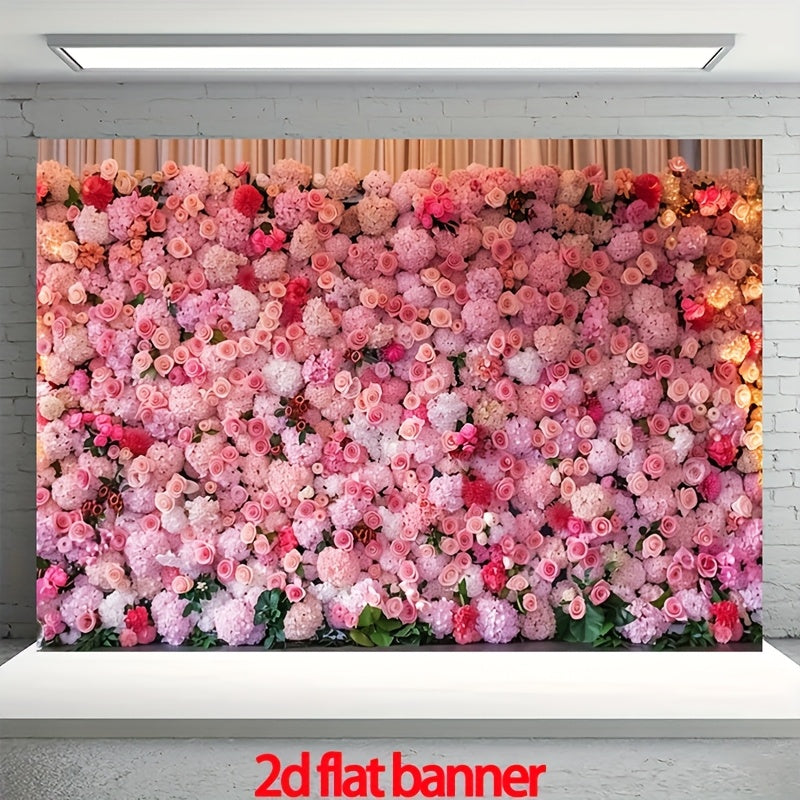 2D Flat, 2D Flat Banner, 1pc Pink Floral Background Banner - Featuring Rich Greenery and Open Blossoms, Ideal for Mother's Day, Weddings, Bridal Showers, Birthdays, and Special Occasions. Made of Material, No Power Supply Needed. Wedding Decoration