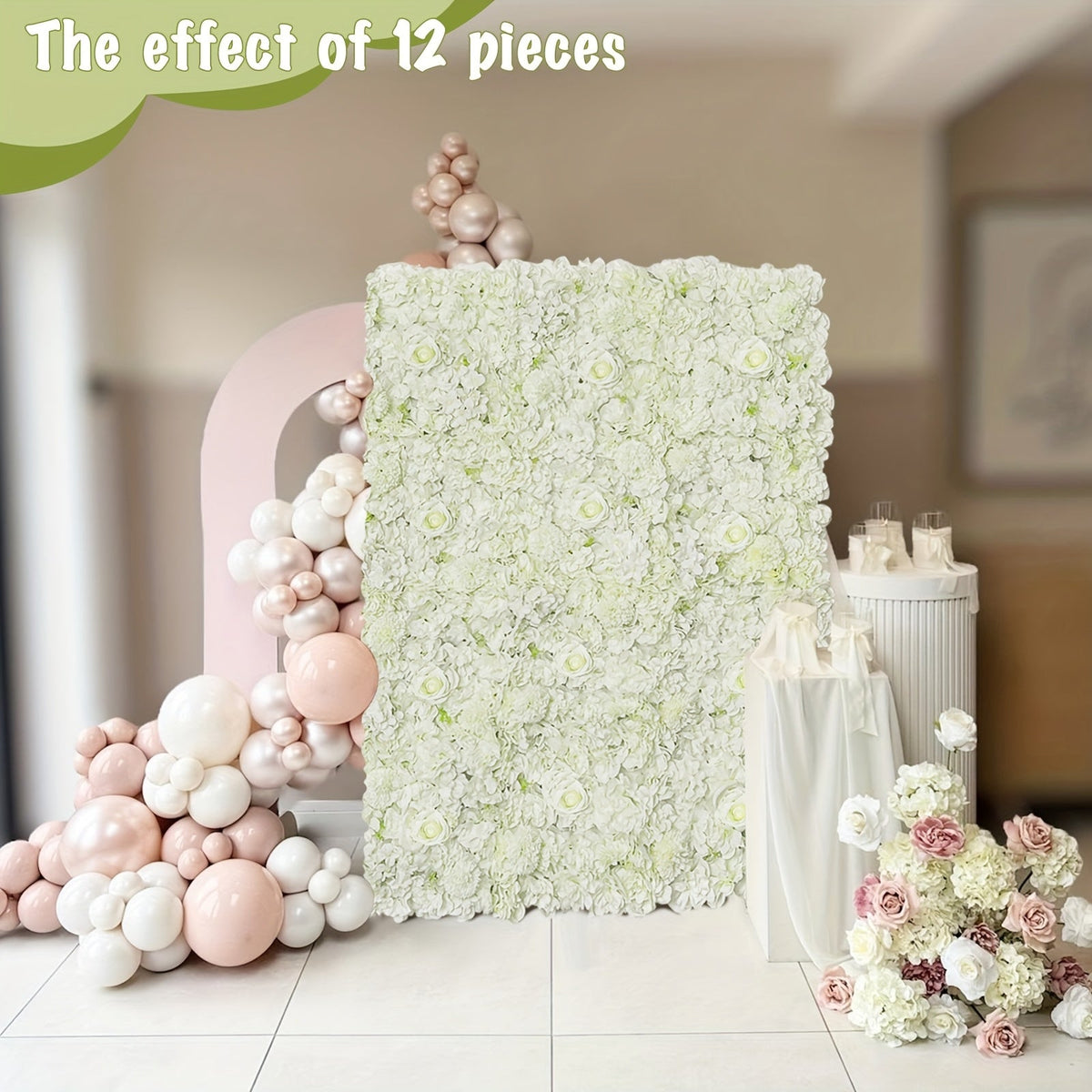 Photography Backdrop 15 X 15 Inch White Flower Wall Panel Background, 3D Simulation Embroidered Ball Flower Wall Pad, Flower Background for Birthday Parties, Weddings, Bride's Gifts, Anniversary Ceremony Decoration (12pcs)