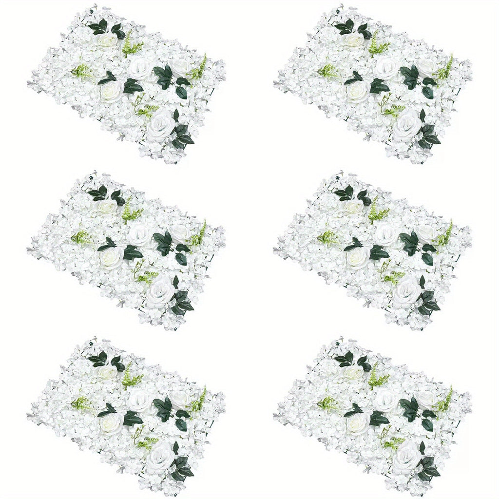 6pcs Artificial Flower Wall Pane Rose Wedding Backdrop Decor White