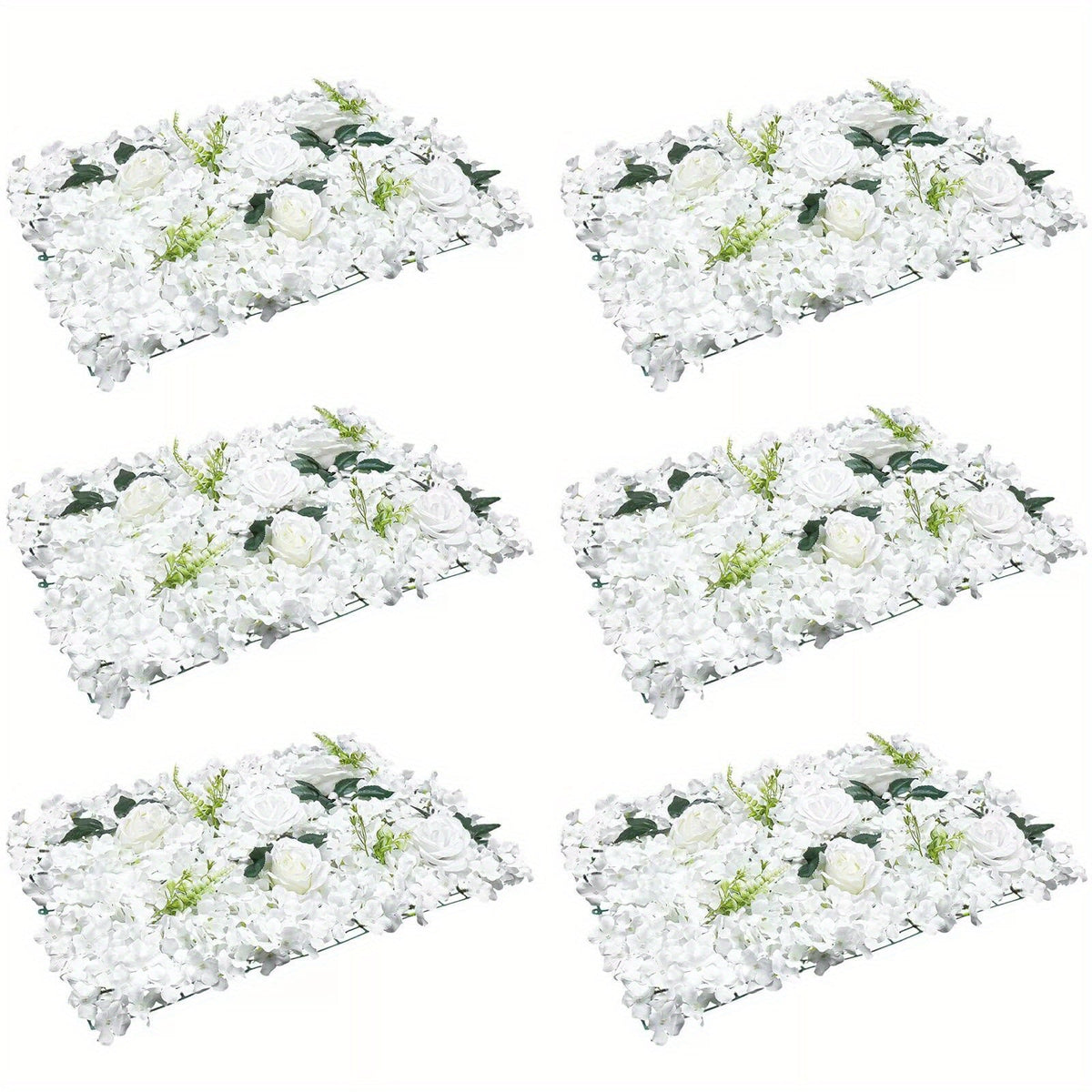 6pcs Artificial Flower Wall Pane Rose Wedding Backdrop Decor White