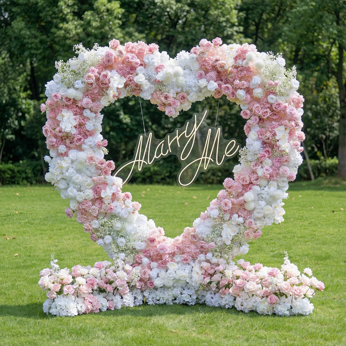 Valar Flowers Heart-Shaped Pink & White Floral Arch: Romantic Proposal & Wedding Backdrop-VA-366 | Wedding & Celebration Collection