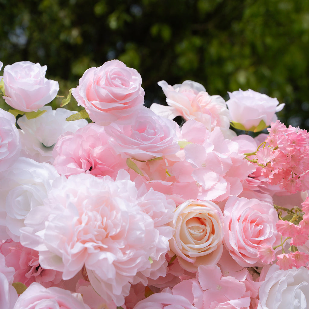 Kissing：5D Elegant Pink and White 5D Fabric Artificial Flower Rolling Curtain Perfect for Wedding & Event (Ready to Ship)) Free Shipping