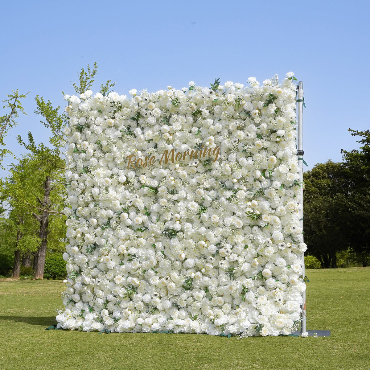 Rose Morning“The flower walls are made of artificial flowers in various colors, layered at different levels to create a lush, elegant and natural look. The exclusive zipper design and roll-up design make it easy to install and remove.”