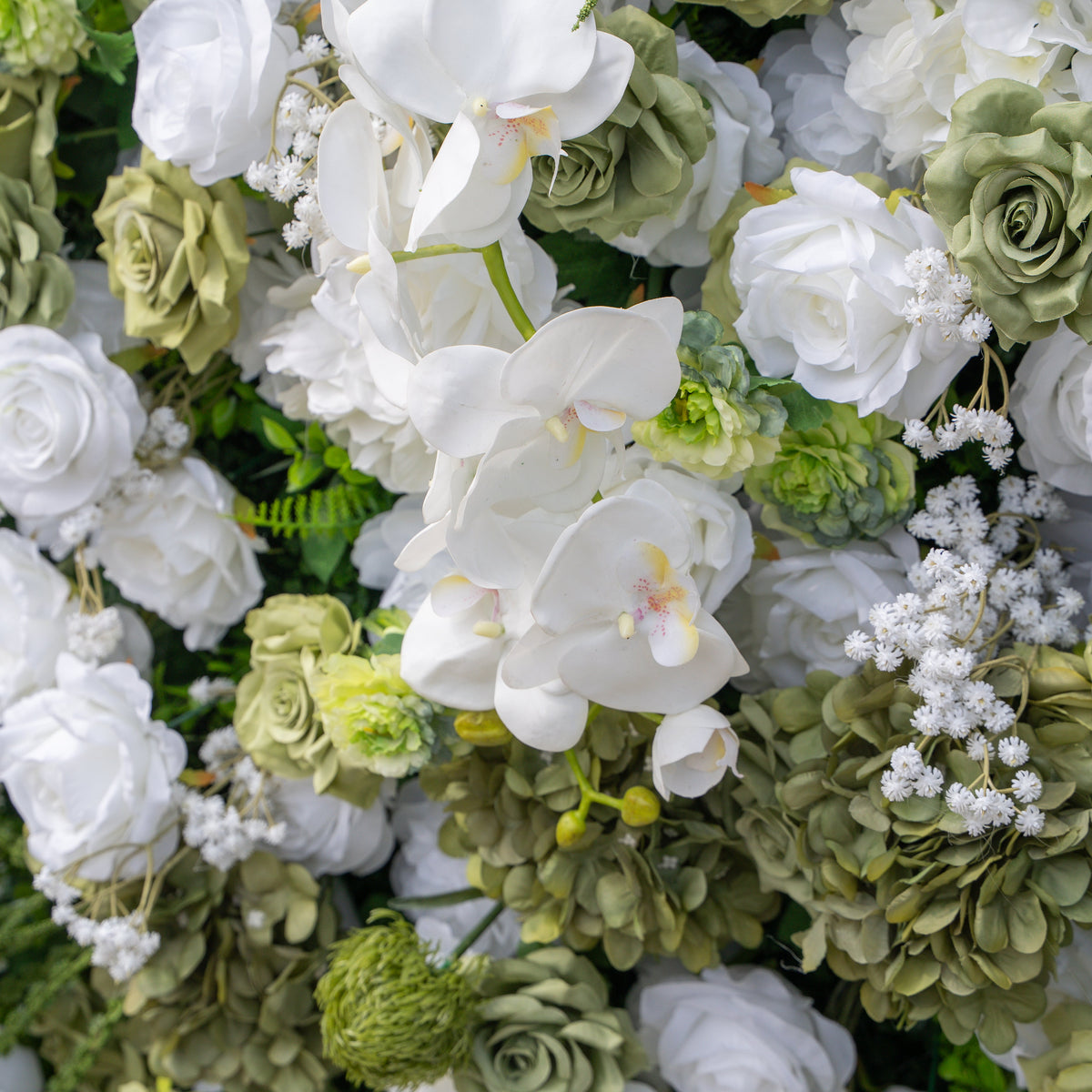 Lumi: 5D Sage Green & Cream Silk Floral Wall with Hanging Vines for Grand Forest Weddings & Garden Parties Free Shipping