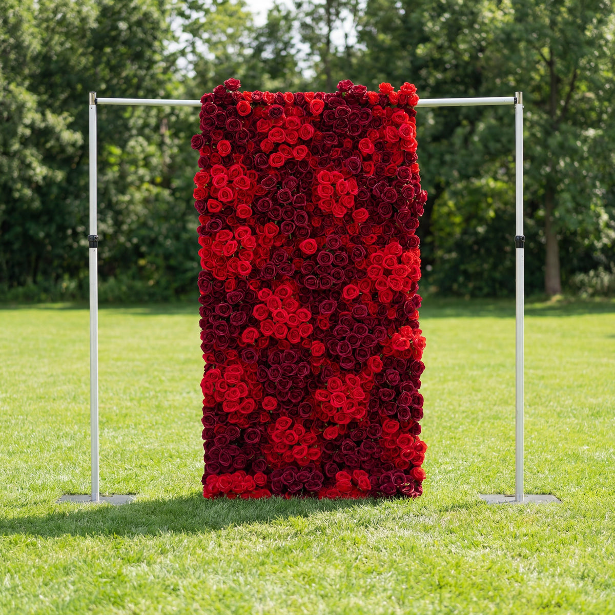 Valar Flowers Roll Up Fabric Artificial Flower Wall Crimson Coronation: A Regal Array of Red Roses Radiating Romance and Reverence-VF-172 | Wedding & Celebration Collection