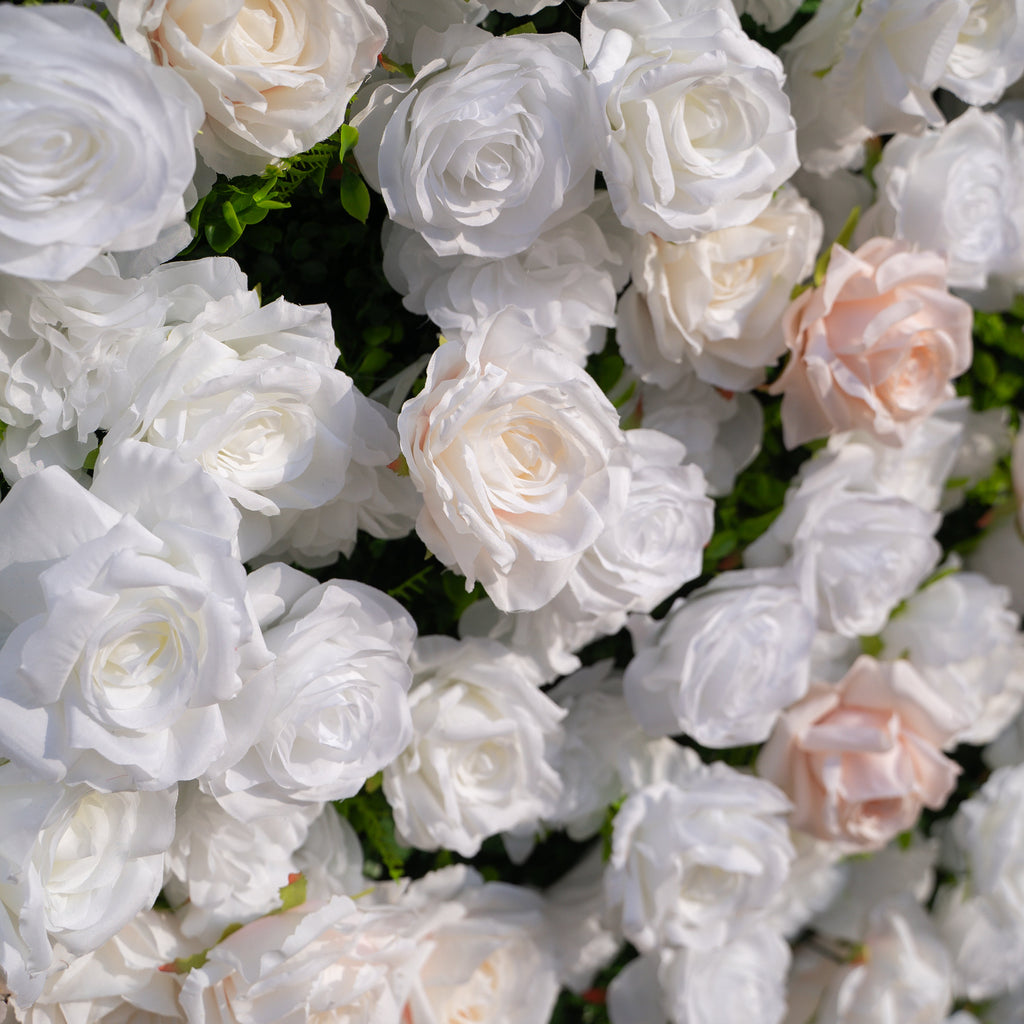Nerina: 3D Elegant Ivory & Nude Silk Rose Flower Wall Roll Up Fabric Floral Curtain for Wedding Events Decor Free Shipping