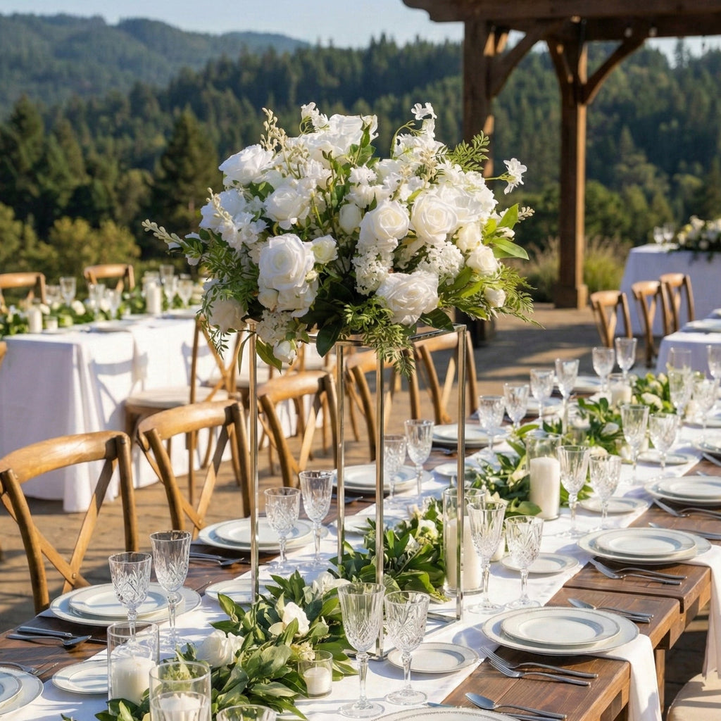 Odelia: White Green Rose Calla Lily Wedding Background Arch (Flowers Only - Frame Not Included) + Clam Long strip flower Runner | Ceremony & Event Decor