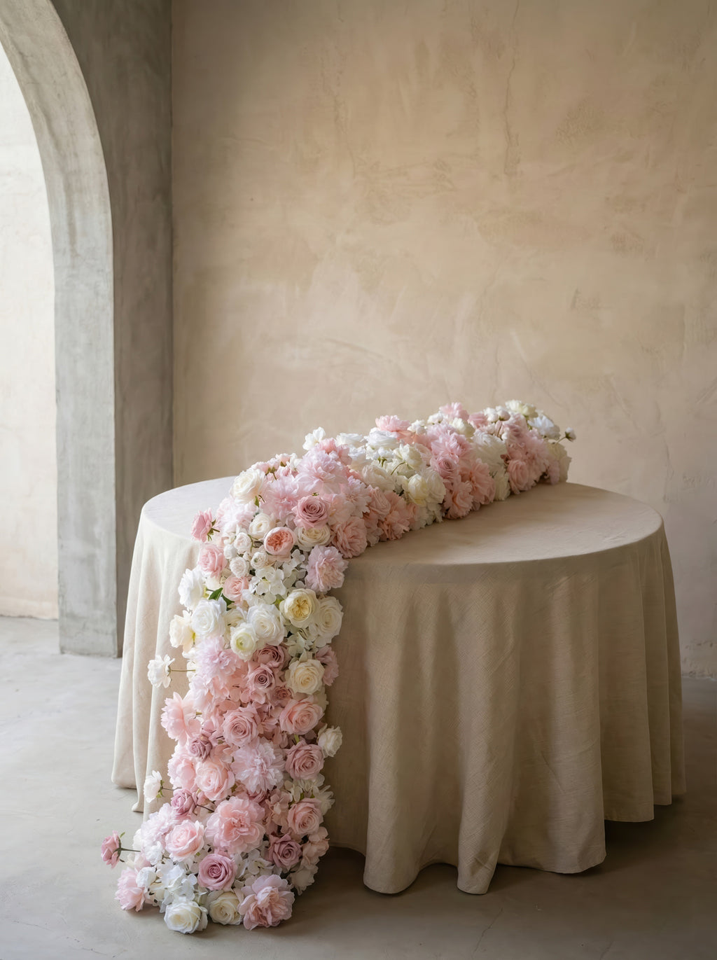 Pink White Rose Calla Lily Wedding Background Arch KT Backdrop (Excludes Frame)+Rosado Flower Runner | Event Floral Decor