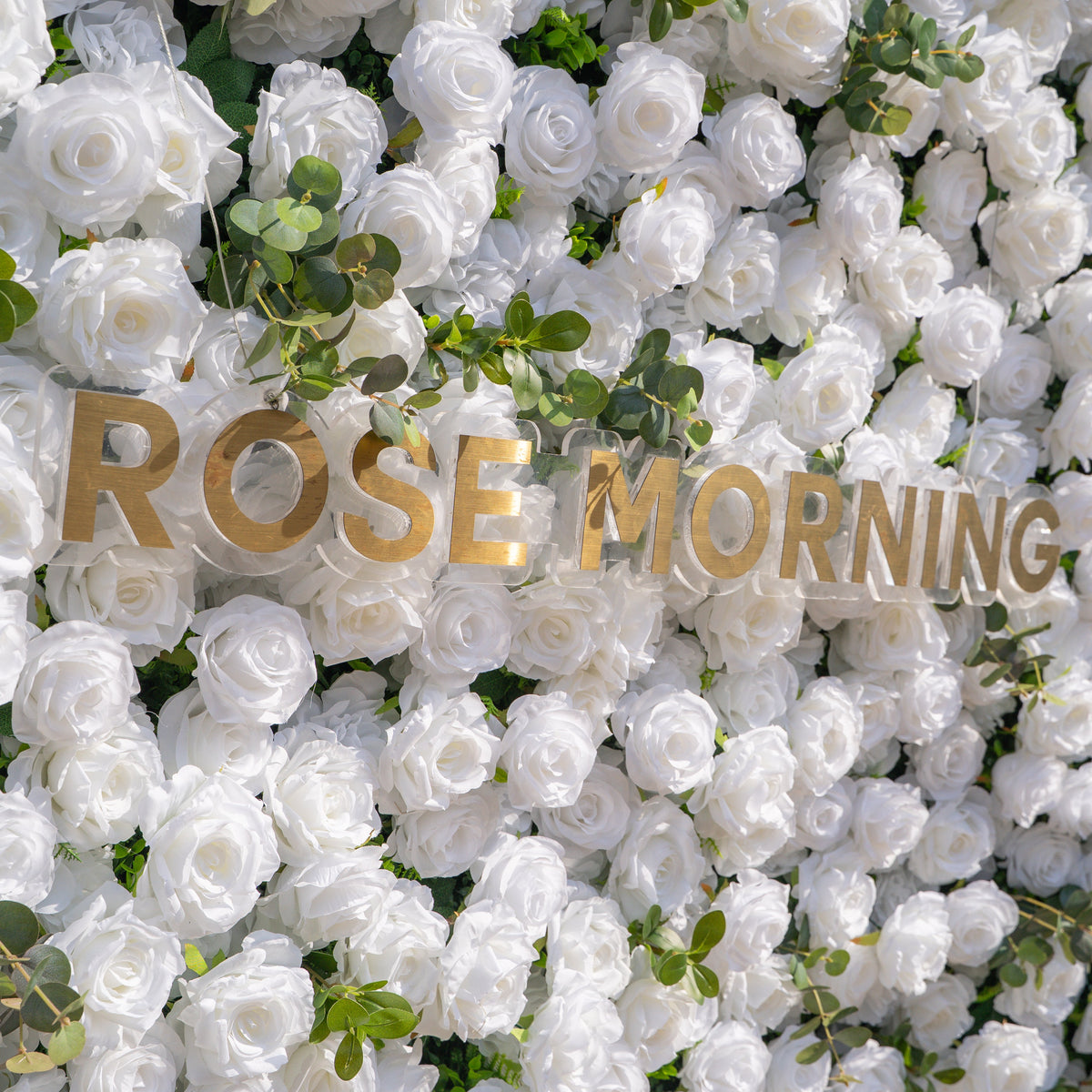 Seren: 3D Luxury White Rose & Greenery Silk Floral Wall Roll-Up Fabric Backdrop for Elegant Ceremonies & Garden Receptions Free Shipping