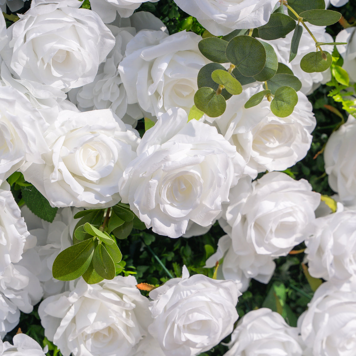 Seren: 3D Luxury White Rose & Greenery Silk Floral Wall Roll-Up Fabric Backdrop for Elegant Ceremonies & Garden Receptions Free Shipping