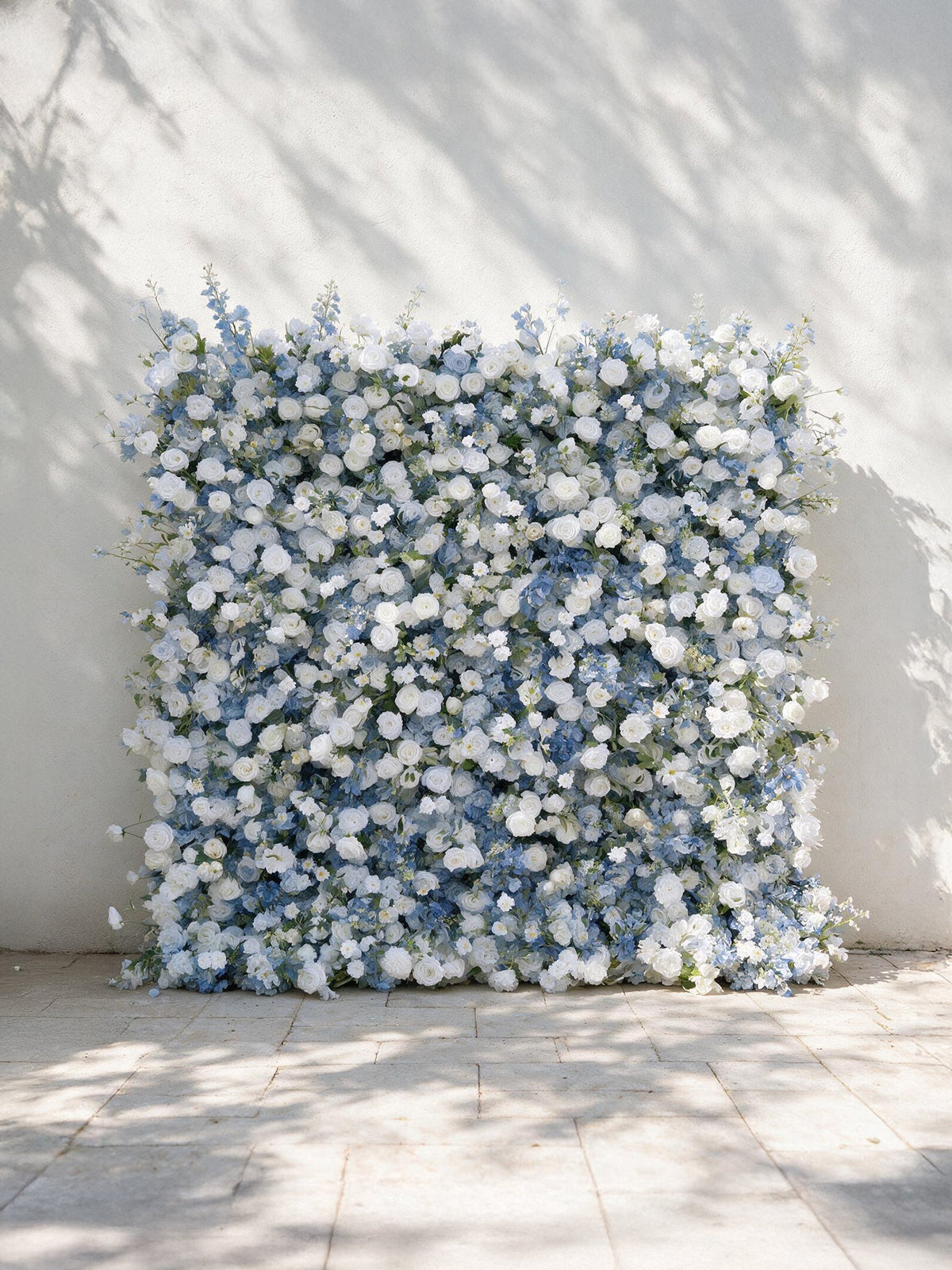Cerulean：2026 Luxury 5D White & Blue Floral Wall with Greenery Roll-Up Backdrop for Whimsical Bridal Showers Free Shipping