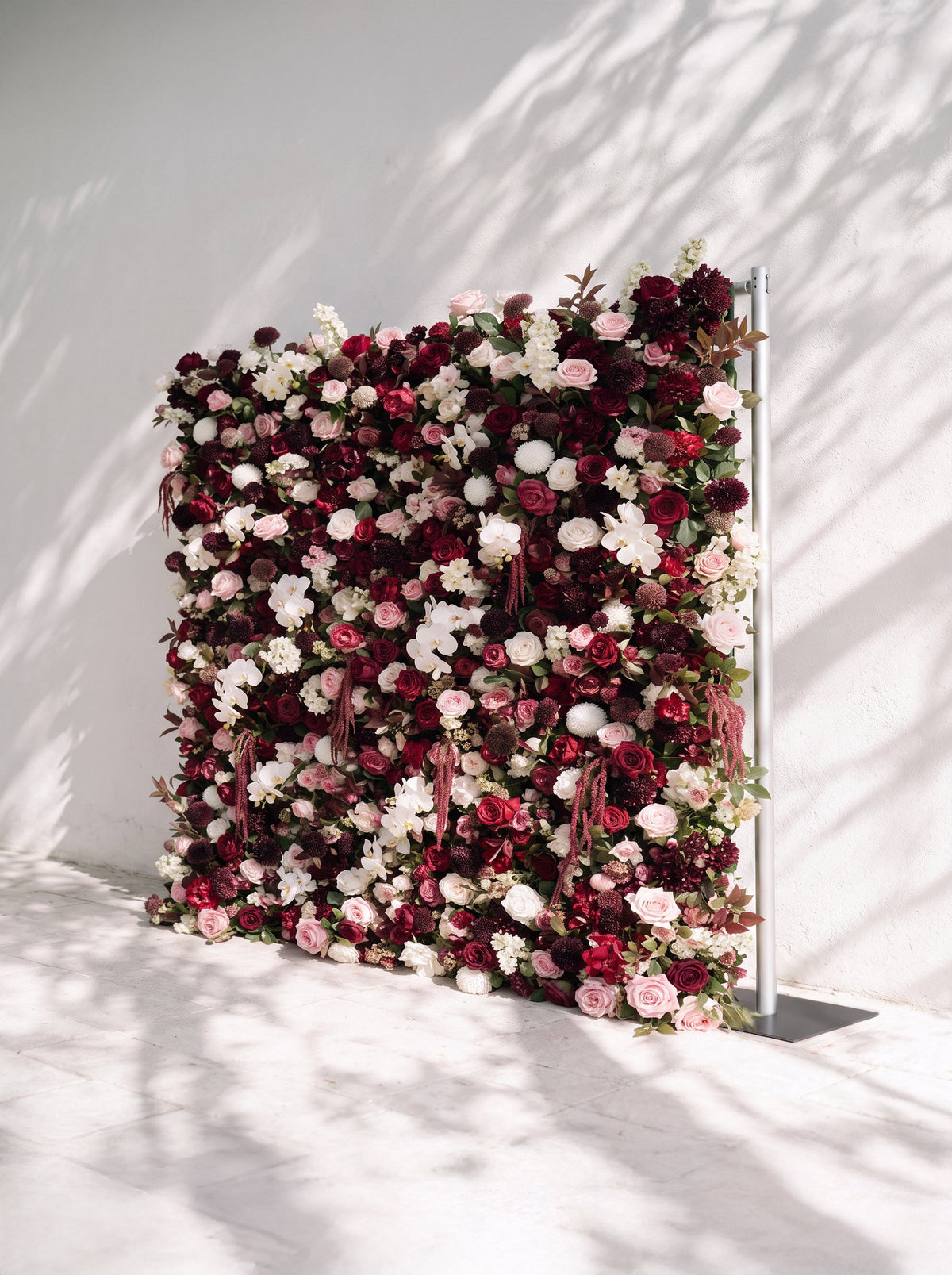 Garnet ：2026 Luxury 5D Berry & Burgundy Floral Wall with Greenery Roll-Up Backdrop for Rustic Garden Weddings Free Shipping