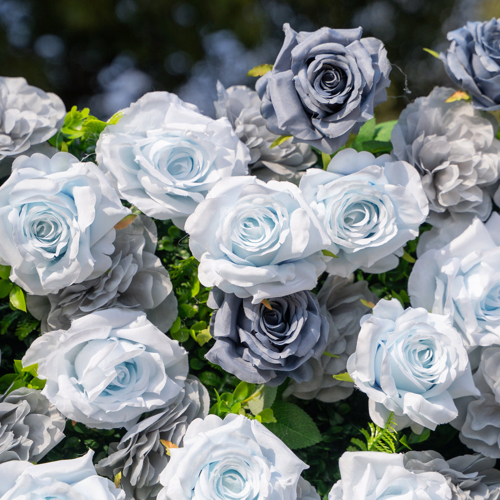 Velora: 3D Dusty Blue Rose Roll-Up Fabric Curtain Floral Backdrop for Weddings & Luxury Events Free Shipping