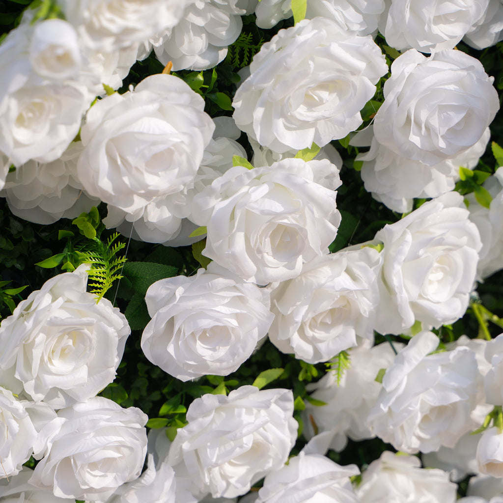 Zephira: 3D Elegant White Silk Rose Flower Wall Roll-Up Fabric Backdrop for Luxury Weddings & Events Free Shipping
