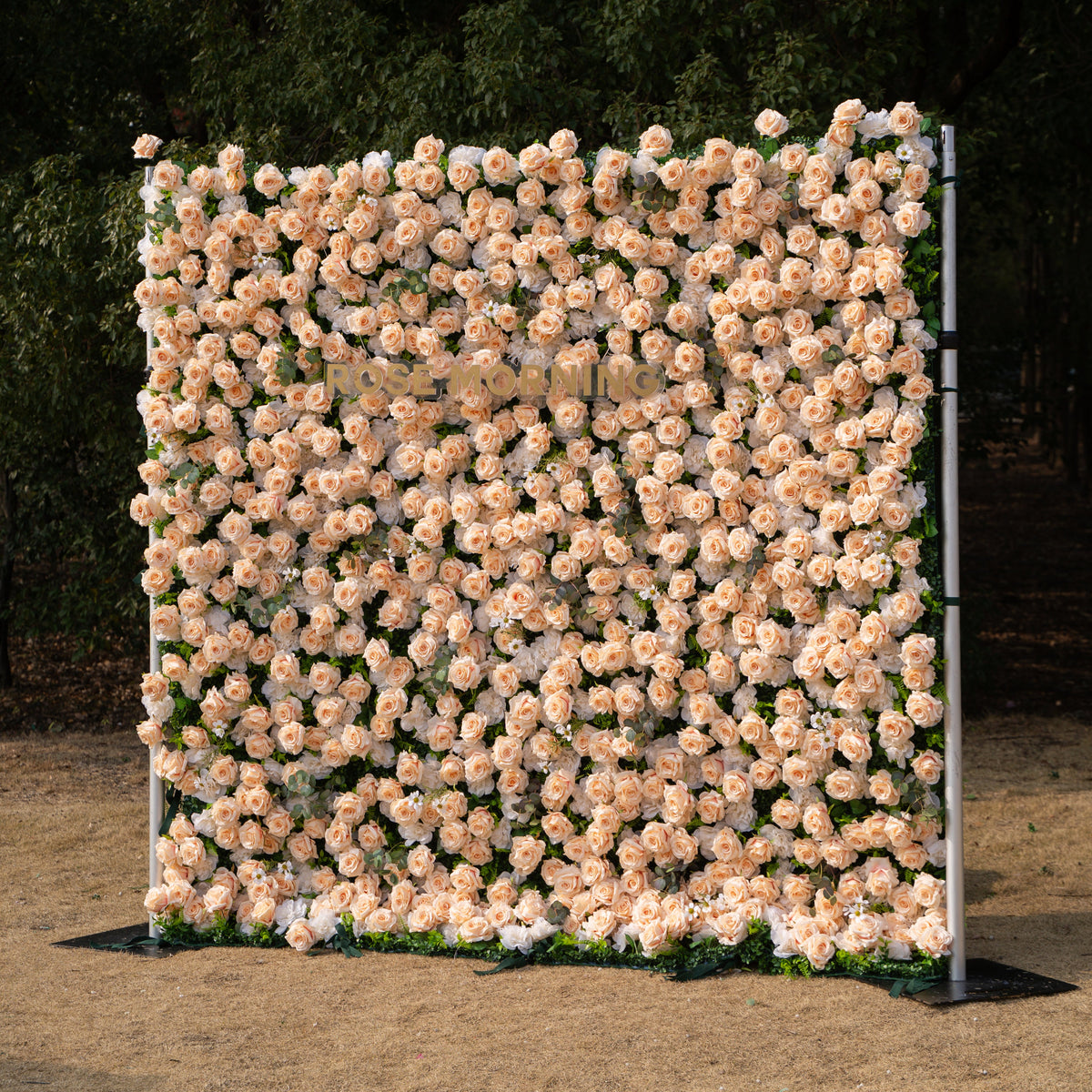 Zephyra: 3D Elegant Champagne Silk Rose Flower Wall Roll-Up Fabric Backdrop for Luxury Weddings & Events Free Shipping